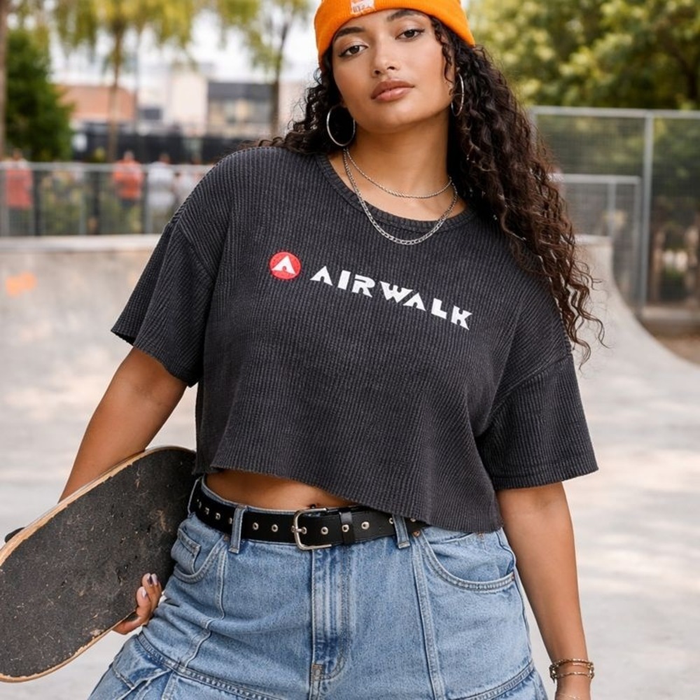 Airwalk x Forever 21 Grunge Waffle Knit Boxy Crop‎ Tee Charcoal Gray Size 0X